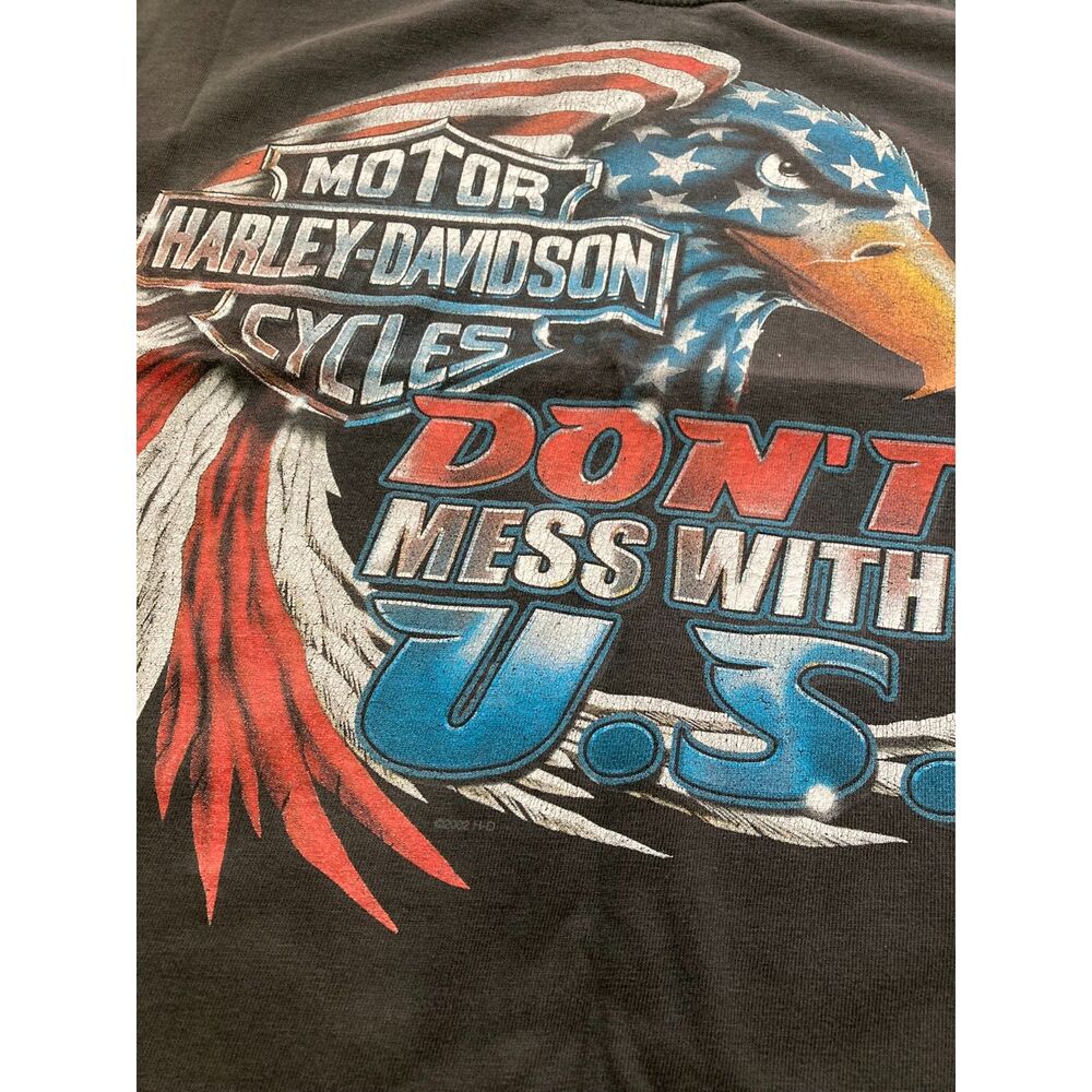 Vintage 90s Harley Davidson USA Don't Mess With U.S. Flag Eagle Texas Cropped T - Picture 7 of 13